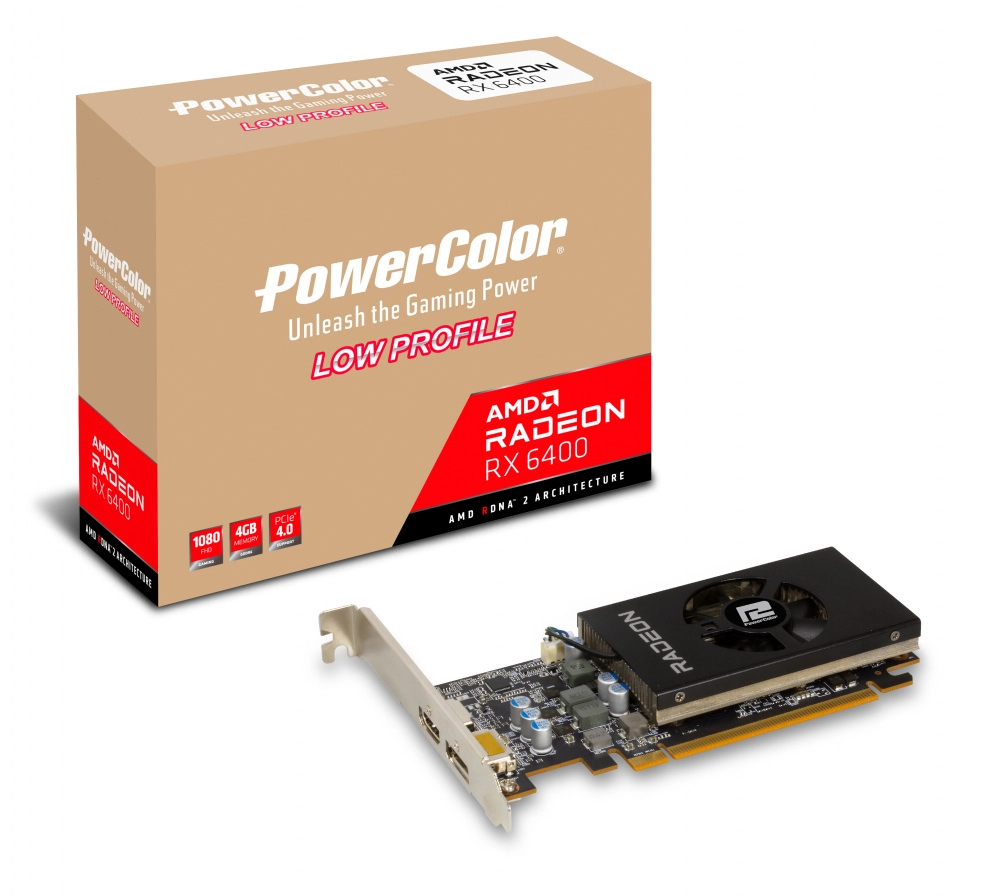 TARJETA DE VIDEO POWER COLOR RADEON RX 6400 LOW PROFILE 4GB GDDR6 64BIT,PCIE4.0, 1HDMI 2.1, 1DISPLAYPORT 1.4