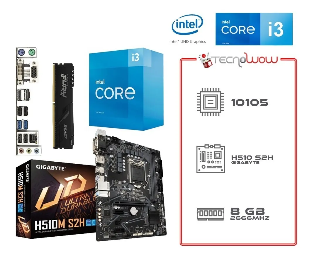 Kit Actualización Intel Core I3 10100, Mother H510, 8gb Ram