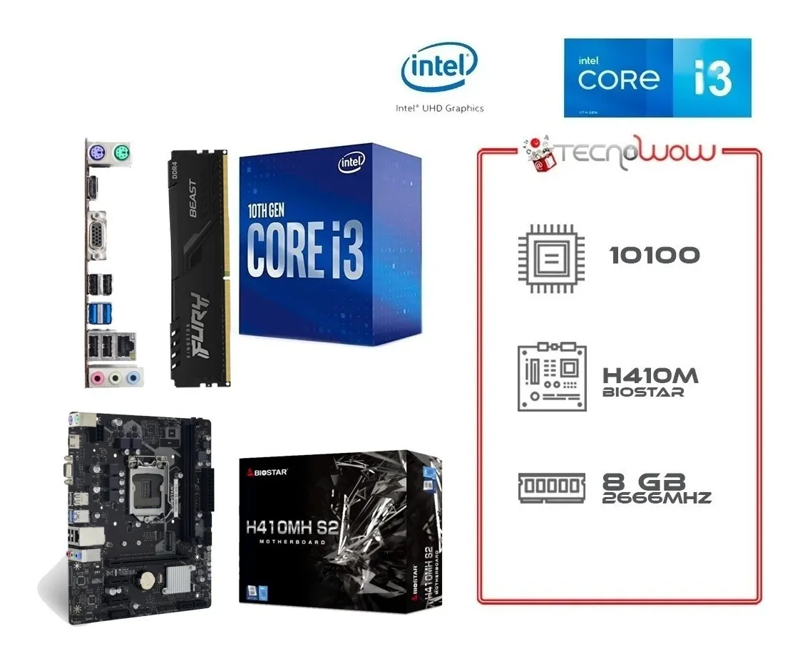 Kit De Actualización Intel Core I3 10 Gen, Mother H410, 8 Gb