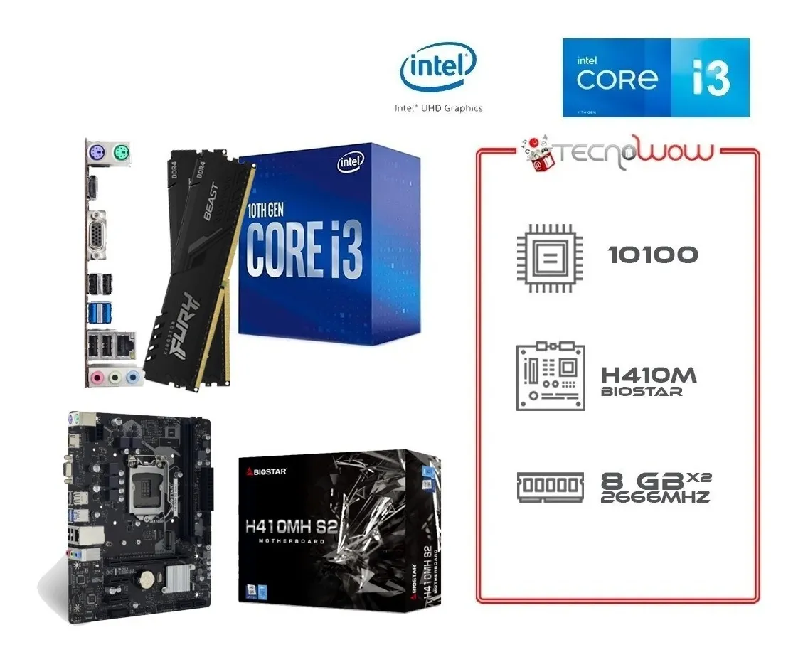 Kit De Actualización Intel Core I3 10100, Mother H410, 16 Gb