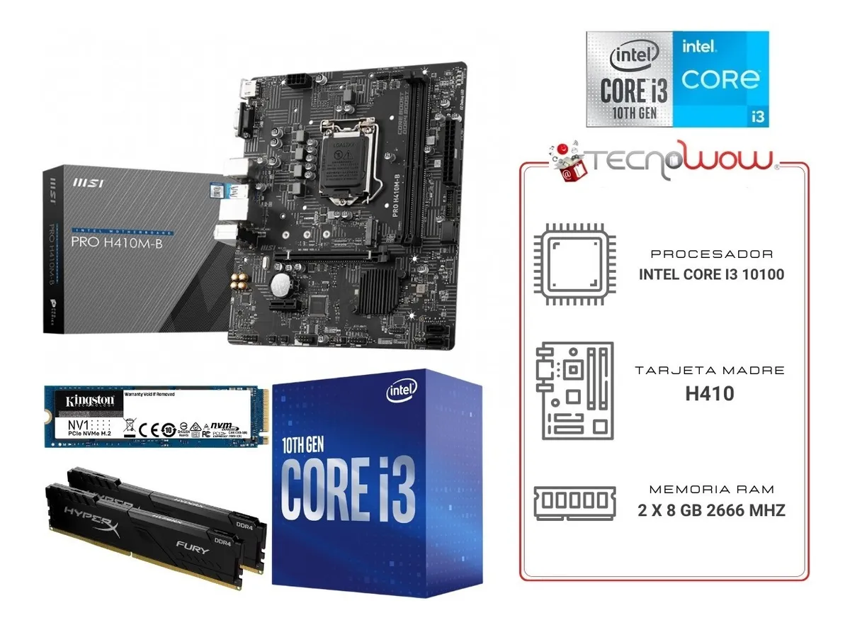 Kit De Actualizacion Intel Core I3 10ma, 16 Gb Ram, Ssd 250