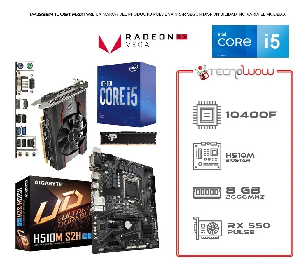 Kit De Actualización Intel I5 10400f/ Rx 550 / H510m / 8gb